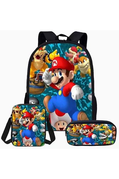 erorex Super Mario Brothers School Bags 16 Inch 3 Piece Set Backpack For Boys Girls Super Mario Pencil Bag