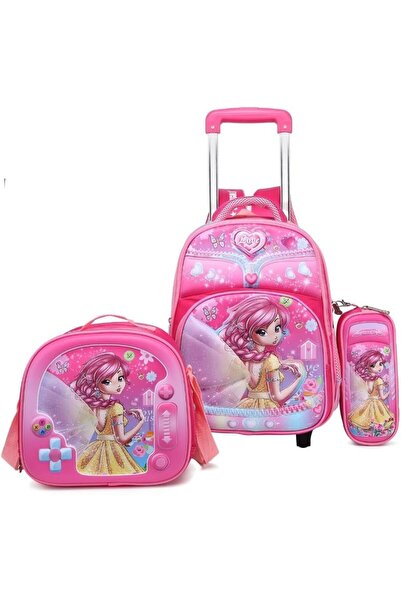 Generic حقيبة ظهر للبنات مكونة من 3 قطع مقاس 14 بوصة مع حقيبة مدرسية قابلة لل...