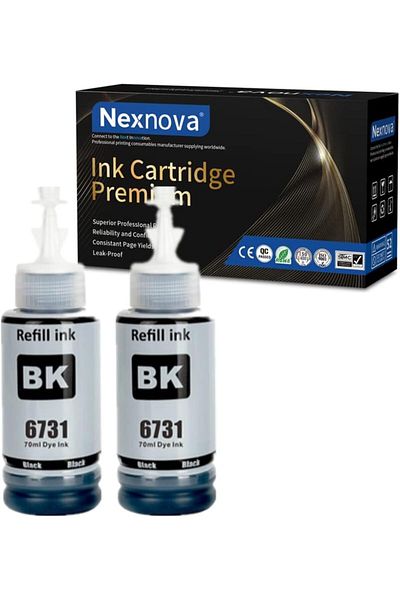 erorex حبر 673 لطابعات إبسون Ecotank أسود T6731 مزدوج، عبوة من قطعتين أسود للطابعات L800 L805 L810 L850 L1800