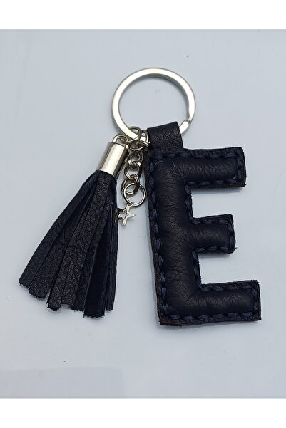 Durush Collection Real Leather Black Letter'E' Keychain