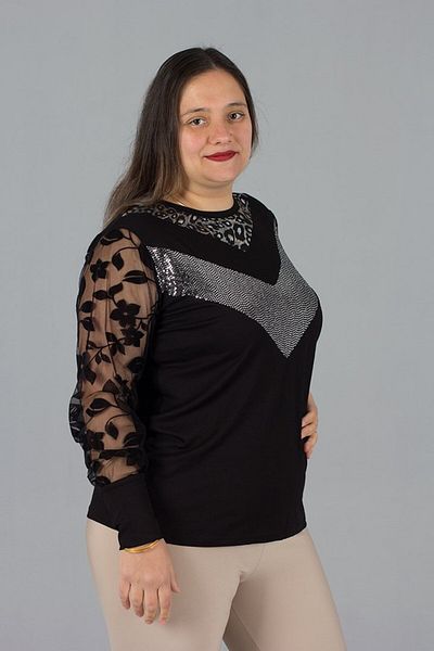 Truva XXL Large Size Tulle Detailed Blouse Black