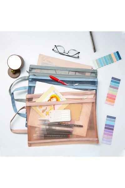erorex Mesh Zipper Pouch Zipper Bags 5 Pack Double Layer Large Size Folders With Handle Clear Pencil Pouch