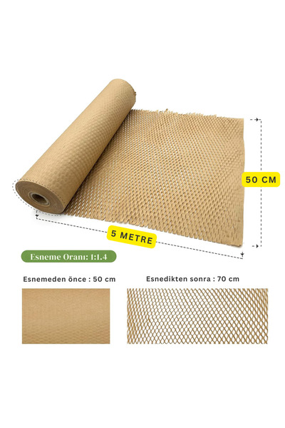 roco paper Petek Dolgu Ambalaj Kağıdı, Esnek Taşınma, Paketleme Rulosu, 50cm X 5 Metre
