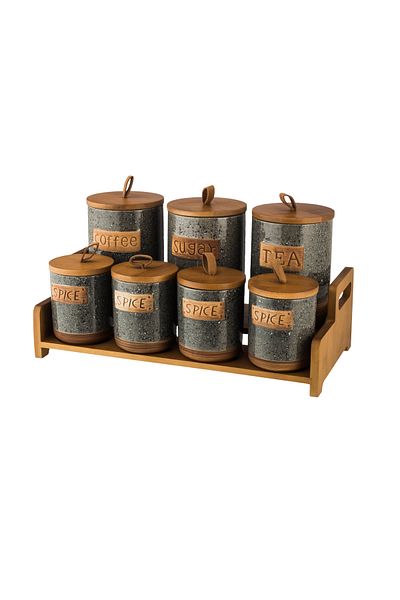 Dania Porcelain storage box set with bamboo wood with new decor to add a touch of beauty to your kitchen