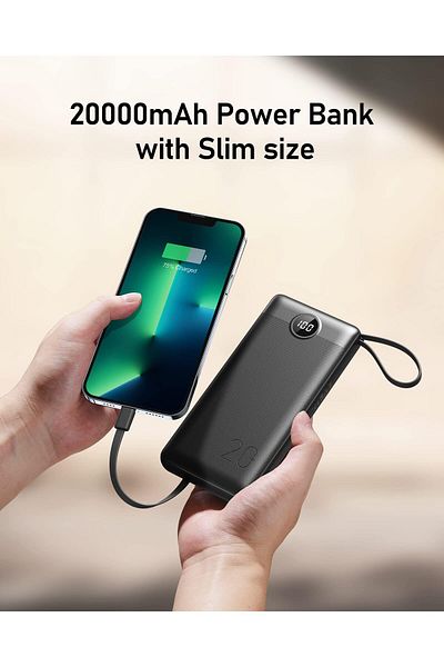 erorex بنك طاقة مع كابلات مدمجة 20000 مللي أمبير في الساعة شاحن محمول لجهاز iPhone USB C شاشة LCD خارجية