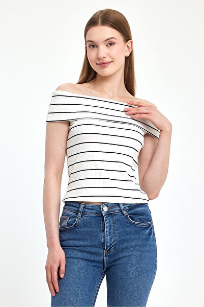 ZACHARIUZ Off the Shoulder Sleeveless Striped Crop
