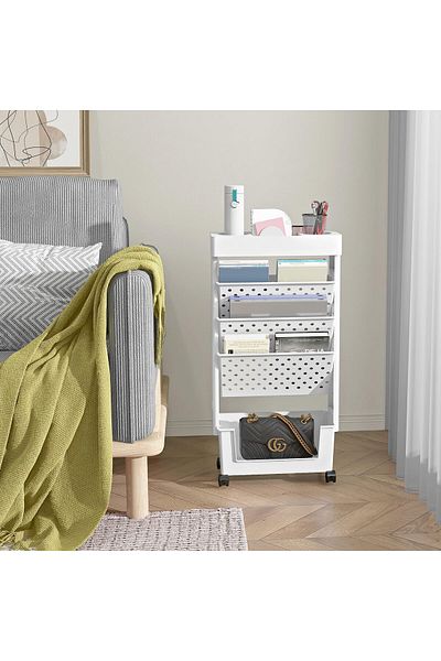 erorex 5 Tier Trolley Rolling Book Cart Mobile Bookshelf With Lockable Caster Slide Out Storage Organizer