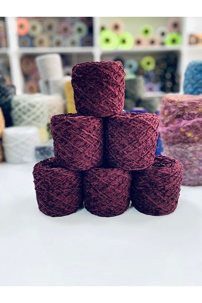 göçer Fine Velvet Hand Knitting Yarn Color Burgundy Visual Net 650 g
