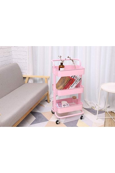 erorex 3 Tier Metal Mesh Storage Utility Cart With Brake Caster Wheels Rolling Cart With Utility Handle