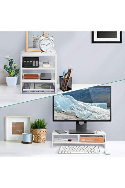 erorex حامل شاشة مع رف تخزين إضافي مكون من 4 طبقات وحامل شاشة مكون من طبقتين