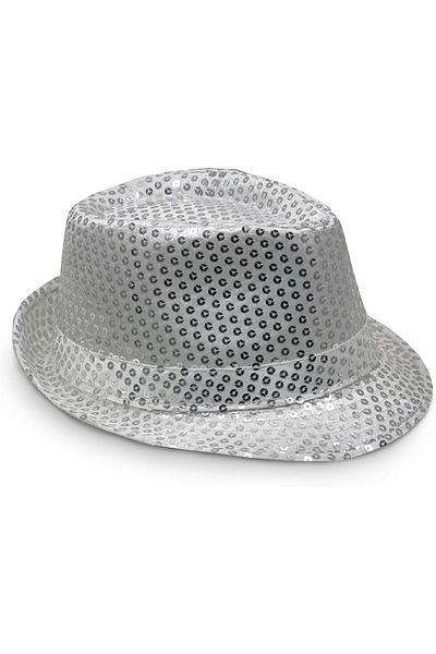 Skygo Disco Star Silver Sequined Fedora Hat Adult Size