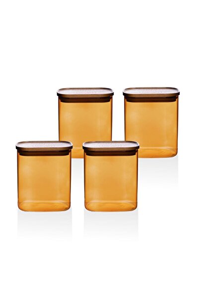 The Mia The Mia Akasya Dikdörtgen Cam Kavanoz Seti Amber 4 Parça 900 ml