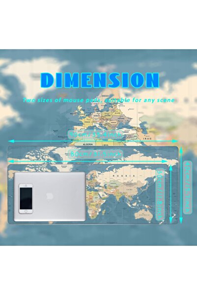 erorex لوحة ماوس مكتب زرقاء بتصميم خريطة العالم العتيقة، لوحة ماوس كبيرة قابلة للتمديد للألعاب، مقاس 35.4 بوصة × 15.7 بوصة