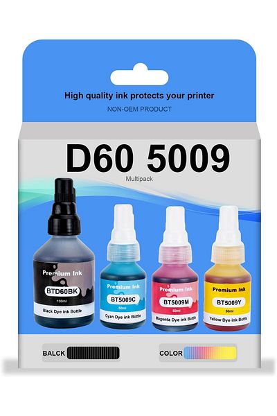 erorex مجموعة حبر Btd60 Bt5000، 4 ألوان، لطابعات Brother، مجموعة زجاجات حبر Btd60 Bt5000، مناسبة لطابعات DCP T300 T310W T500W