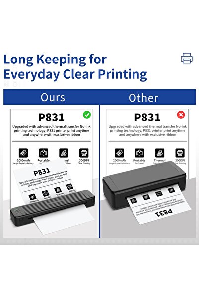 erorex شريط نقل حراري متوافق مع الطابعة المحمولة P831 يدعم ورق A4 وورق الحروف الأمريكي