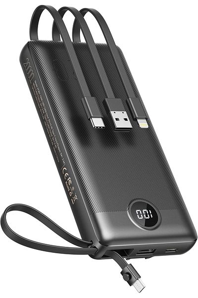 erorex بنك طاقة مع كابلات مدمجة 20000 مللي أمبير في الساعة شاحن محمول لجهاز iPhone USB C شاشة LCD خارجية