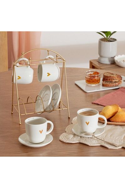Secret de Gourmet Set 4 cesti cu suport auriu, French Love, 170 ml