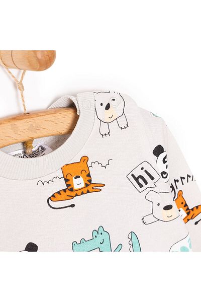 ebebek Hello Baby Hellobaby Baby Boy Sweatshirt Raised Dinosaur Pattern Snap Fastener Crew Neck Long Sleeve