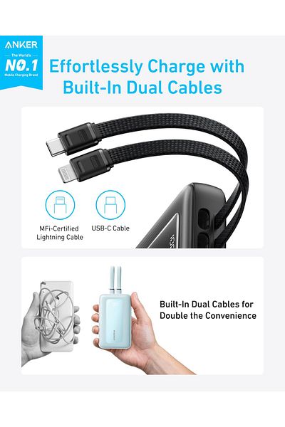 erorex بنك طاقة زولو 10000 مللي أمبير/ساعة، شاحن محمول سريع للغاية بقوة 30 وات، مع منفذ USB-C مدمج، ومعتمد من MFI
