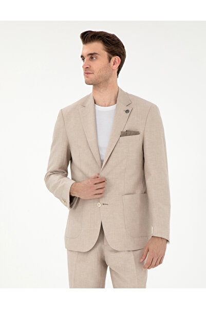 Pierre Cardin Light Brown Slim Fit Linen Blended Jacket 50306748-Vr002