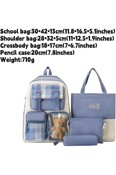 erorex 4Pcs Set Teen Boys Girls Canvas Backpack Schoolbag Set Lovely School Bags For Teenager Student Bag