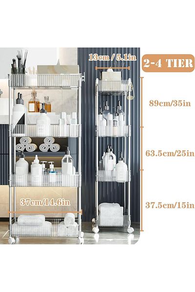 erorex 4 Tier Acrylic Rolling Utility Cart With Wheels Multi Functional Storage Trolley Cart With Clear