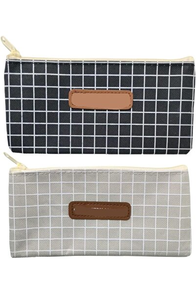 Generic حافظة أقلام قماشية بنمط شبكي بسيط، حقيبة أقلام بسحاب، حقيبة مكياج متع...