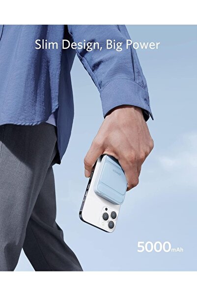 erorex شاحن مغناطيسي لاسلكي محمول ماجو 5000 مللي أمبير/ساعة بطارية مغناطيسية قابلة للطي ومنفذ USB C لهاتف آيفون 13