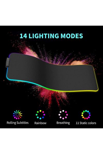 erorex لوحة ماوس ألعاب RGB مقاس 800 × 300 مم Xxl كبيرة ممتدة مع لوحة مكتب LED كبيرة 14 وضع إضاءة 9 ألوان LED مع