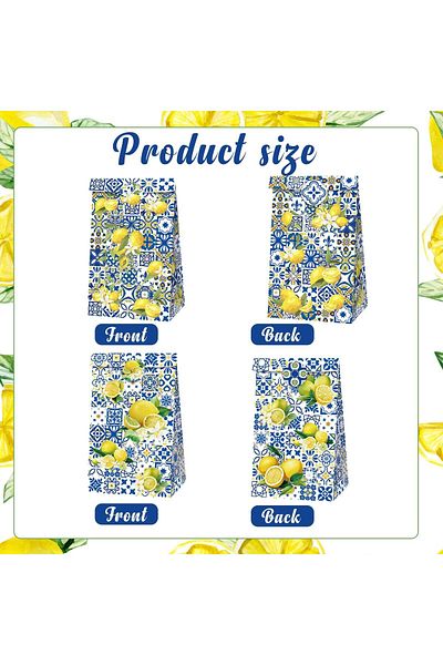 erorex Capri Lemon Print Party Favor Bags 24 Pcs Kraft Paper Gift Bags Blue Tiles Yellow Lemon Goodie