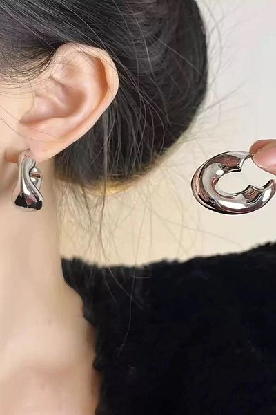 Vitastyle Silver Color Metal Cambered Filled Hoop Earrings