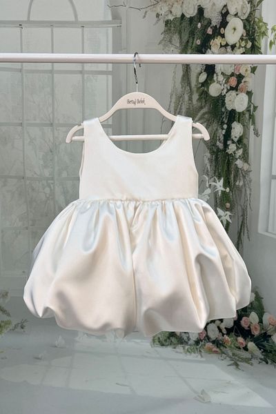 Bertuğ Bebek Balloon Skirt Girl Child Baby Evening Dress Satin Off White Dress