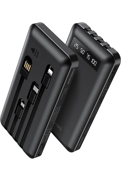 erorex Power Bank 10000Mah With Built In Cable Portable Charger 4 Outputs 2 Inputs Built In Phone Stand