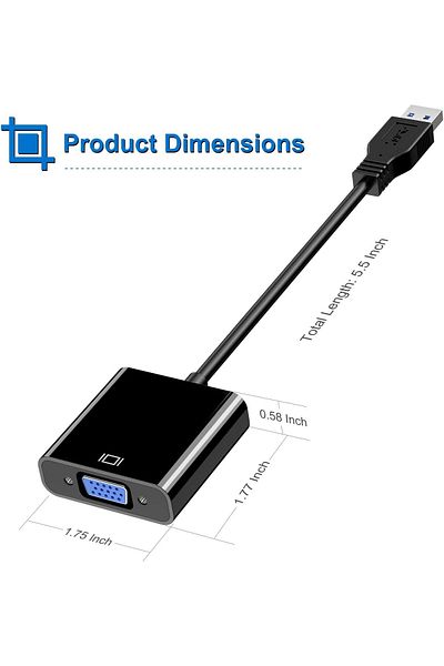 AWH USB 3.0/2.0 to VGA Adapter – Multi-Display Video Converter for PC, Laptop, Monitor & Projector