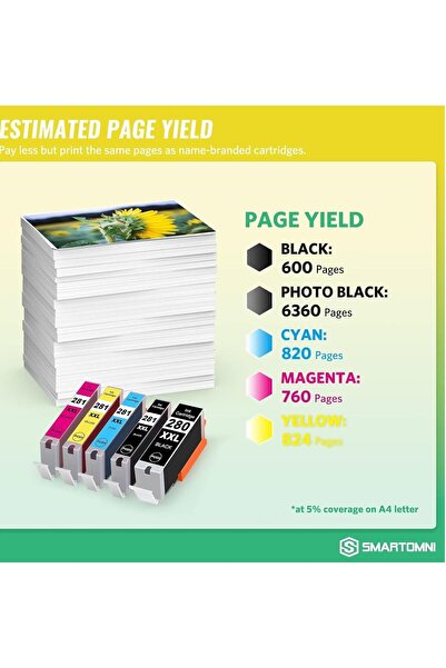 erorex خراطيش حبر متوافقة PGI 280XXL وCLI 281XXL لطابعات Canon Pixma Ts Series، عبوة من 5 قطع بديلة