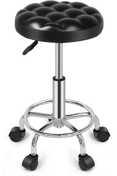 erorex Round Rolling Stool: Vanity Chair With Pu Leather Height Adjustable 360° Swivel Stool With Wheels