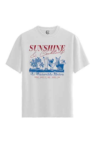 Color Luxe Sunshine & Cocktails - 100% Cotton Women's White T-Shirt - Premium...