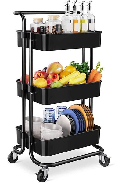 erorex 3 Tier Rolling Cart Multifunction Storage Utility Shelves Cart With Handle And Lockable Wheels For