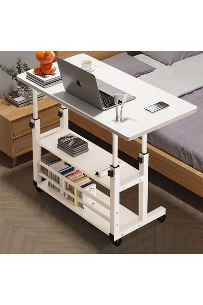 erorex Home Office Desk Height Adjustable Laptop Table With Wheels Double Layer Storage Desk With Usb Fan