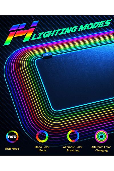 erorex لوحة ماوس ألعاب RGB كبيرة وناعمة ممتدة مزودة بإضاءة LED مع 14 وضع إضاءة ومستويين من السطوع