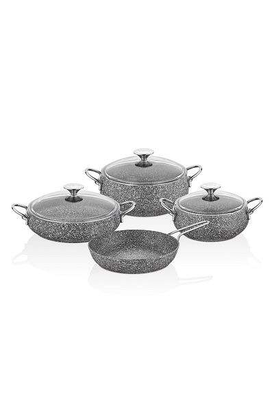Taç Mastercook Chubby Cookware Set with Gray Metal Handles - 7 Pieces