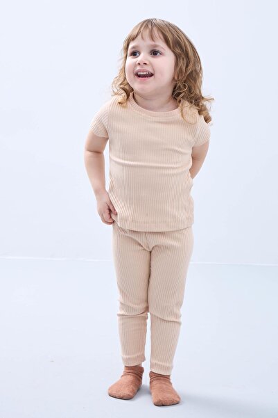 Perendi Βαμβακερό Σετ Κοριτσίστικο - Λεπτομέρεια βολάν, Τριπλό, Χρώμα Πέτρας