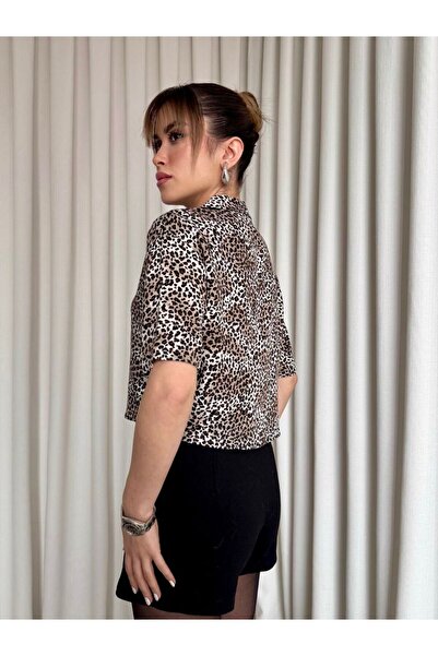 Moda Banuş Leopard Short Sleeve Cotton Loose Shirt