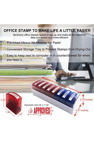 erorex Self Inking Office Stamp Set For Approved Paid Completed Copy Faxed Scanned Stamps Rubber Business