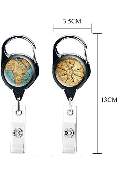 erorex 2 Pack Retractable Badge Holder Reel Key Ring And Id Card Badge Holder With Strap 2 Map Compass