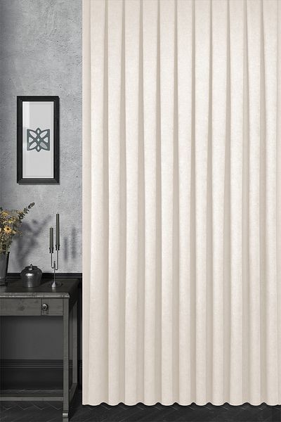 MARİTSA Background Curtain - Velmatt Series Velvet Effect High Grammage Cream Dense Pleat (1X3) Single Wing