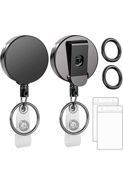 erorex Retractable Badge Holders 2 Pack Heavy Duty Badge Reel With Clear Id Card Holders And Carabiner For
