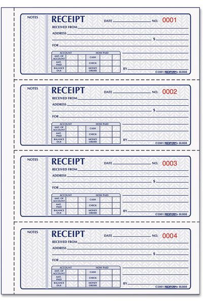 erorex Receipt Books Red8L808 Blue 11 X 7.625 Inches