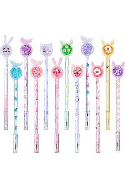erorex Ballpoint Pen Cartoon Sequins Pens 12 Pcs Creative Liquid Gel Ink Rollerball Pen Funny Pens
