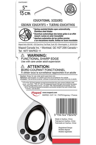erorex Spring Assisted Educational Scissors Kids 5 Inch Blunt Tip Right Handed Use 470249Us Black White